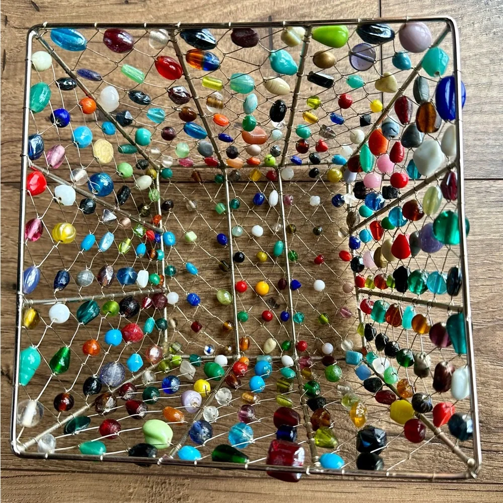 Multicolor Beaded Wire Decorative Basket